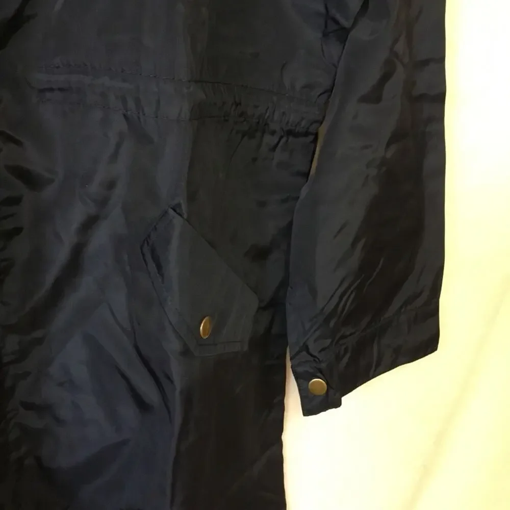 Navy Glossy Drawstring Trim Button-Down Coach Jacket - Picture 10 of 16